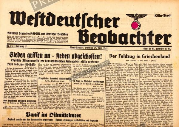 Westdeutscher Beobachter Abend Ausgabe, 29.04.1941