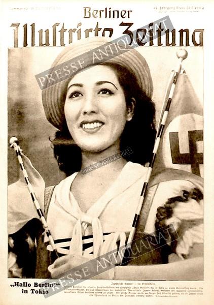 Zeitung 1938: "Hallo Berlin in Tokio!" “Japanische Anmut im Dirndlkleid"