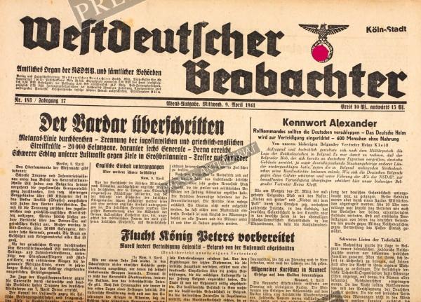 Westdeutscher Beobachter Abend Ausgabe, 09.04.1941