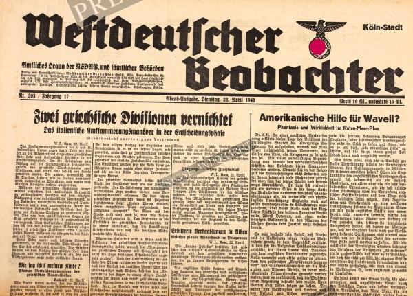 Westdeutscher Beobachter Abend Ausgabe, 22.04.1941