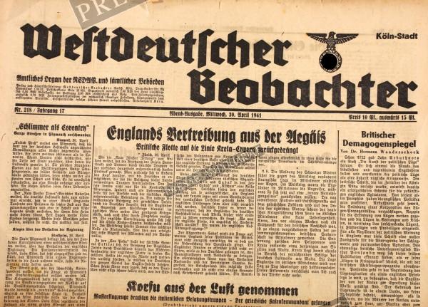 Westdeutscher Beobachter Abend Ausgabe, 30.04.1941