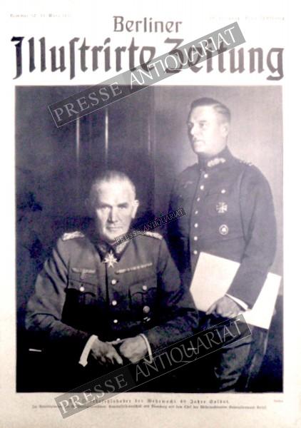 Zeitung 1937: Der Oberbefehlshaber der Wehrmacht 40 Jahre Soldat. Im Arbeitszimmer des Reichskriegsministers: Generalfeldmarschall von Blomberg mit dem Chef des Wehrmachtamtes Generalleutnant Keitel. Sandau