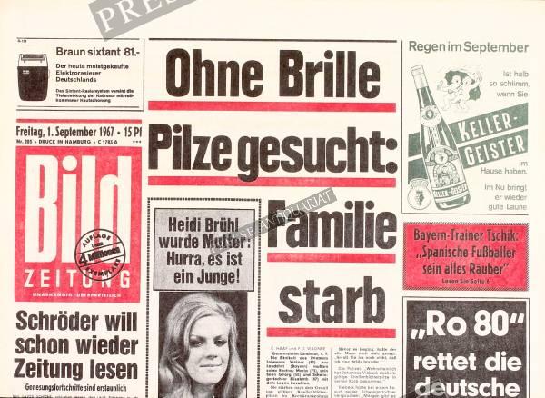 Bild Zeitung 1. September 1967: Ohne Brille Pilze gesucht: Familie starb