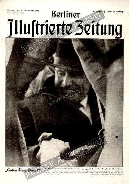 „Guten Start, Duce!“ Unmittelbar vor dem Gebäude, in dem der Duce gefangen gehalten wurde: Der „Strorch“ ist startbereit. Der Duce verabschiedet sichvon den Männern, die im kühnsten Einsatz seine Befreiung erzwangen. Sein Lächeln ist der Dank für die zum