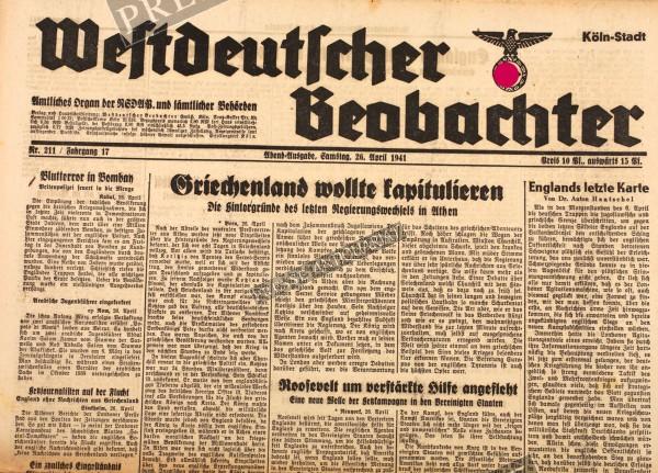 Westdeutscher Beobachter Abend Ausgabe, 26.04.1941