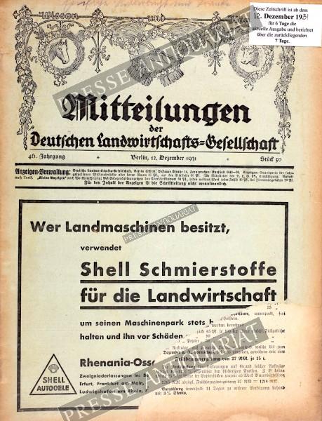 Landwirtschaftliche Illustrierte beschädigt, 12.12.1931 bis 18.12.1931