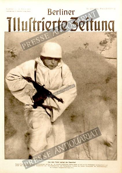 Aus dem Nebel springt der Panzertod! Panzer-Vernichtungs-Trupps der Fallschirmjäger greifen an. Im Schutze künstlichen Nebels haben sie sich an die Feindpanzer herangearbeitet und setzen nun panzervernichtende Kampfmittel ein. Maschinenpistolen und Handgr