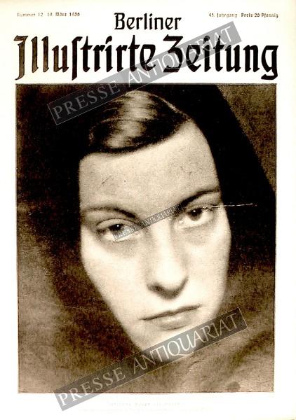 Zeitung 1936: Die neue Generation erobert die großen Rollen auf der deutschen Bühne: Marianne Hoppe als Gretchen in der Neuinszenierung des „Faust“ im Staatstheater Berlin. Regie: Lothar Müthel. Fosshag.