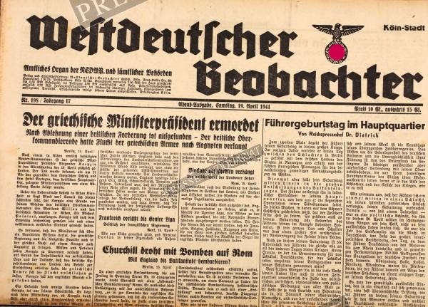 Westdeutscher Beobachter Abend Ausgabe, 19.04.1941