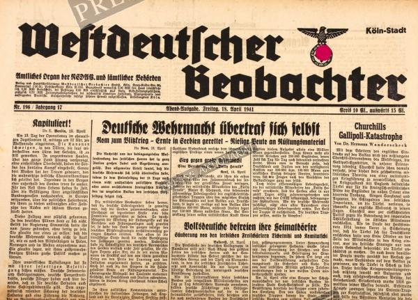 Westdeutscher Beobachter Abend Ausgabe, 18.04.1941