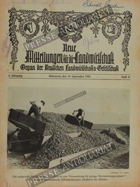Mitteilung der Deutschen Landwirtschafts Gesellschaft, 15.09.1951 bis 21.09.1951