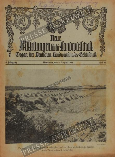 Mitteilung der Deutschen Landwirtschafts Gesellschaft, 04.08.1951 bis 10.08.1951