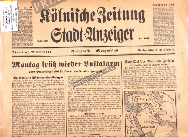 Kölnische Zeitung, 22.10.1940
