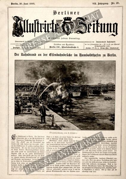 Der Kahnbrand an der Eisenbahnbrücke im Humboldthafen zu Berlin. Originalzeichnung von H. Tischler.